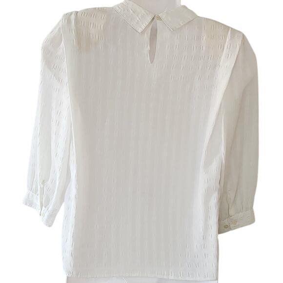 Laura & Jayne White Textured Dress Blouse Womens Size 8 Long Sleeve Textured Top - Picture 2 of 15